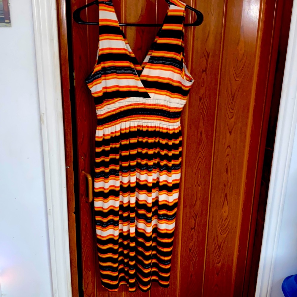 Vintage sundress striped. Black/orange/cream